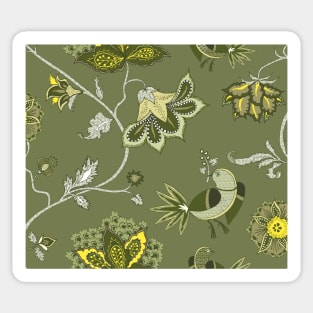 Exotic chintz with bird - green Sticker